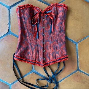 Women’s Lace Up Boned Overbust Victorian Corset Gothic Bustier Jacquard Floral S